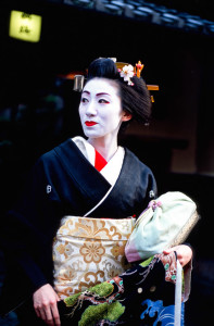 Geisha waiting for taxi in Gion, Kyoto